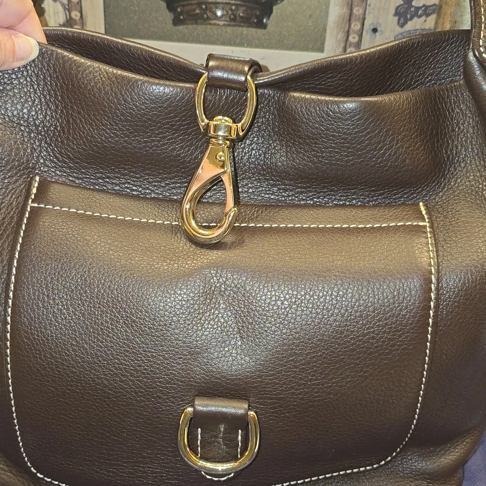 Leather Hobo Bag in Dark Brown with Gold Hardware